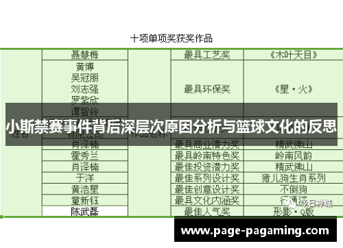 小斯禁赛事件背后深层次原因分析与篮球文化的反思